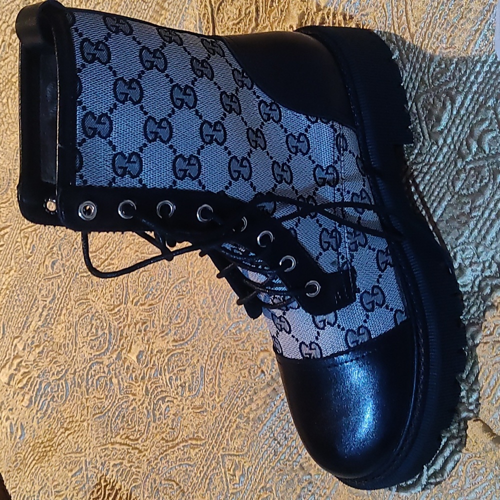 NIB Luxury Designer Double G print Combat lace up boots size 7 Inspired - Picture 6 of 10